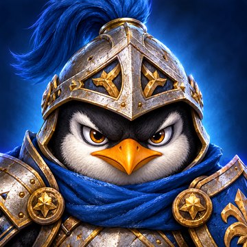 Pentris app icon: an armored penguin knight